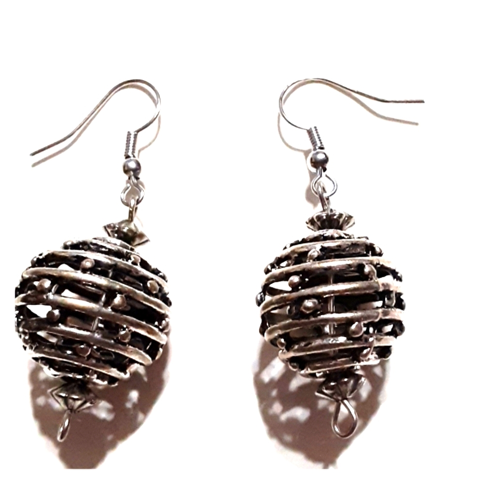Spiral Silvertone Dangle Earrings